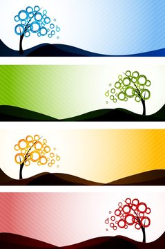 Set of banners with tree
