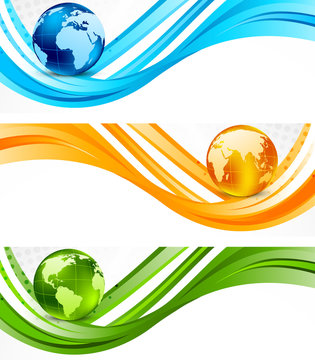 Set of banners with globe