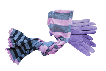 Beautiful blue suede (leather) women's gloves and color neckerch