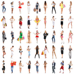 Many different girls isolated on white