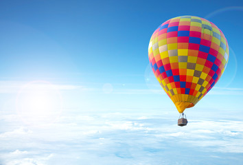 colorful hot air balloon with beautiful blue sky and cloud