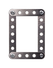 Metal interlocking pieces on white background