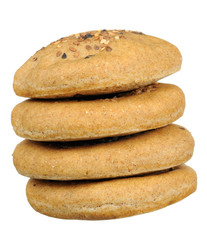 Stack of Flatbreads with Sesame Seeds on White Background