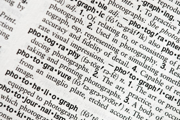 English dictionary, word photography