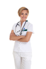 Fototapeta premium Young attractive femalce Caucasian doctor