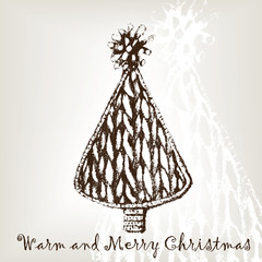 Vector hand drawing knitting christmas tree