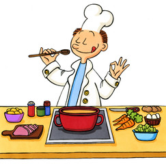 Cartoon Koch beim Kochen