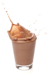 Milk chocolate splah over white background