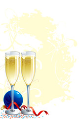 Happy New Year! Vector  Champagne Flutes and bauble