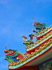 Fototapeta premium Chinese temple roof decoration, Thailand