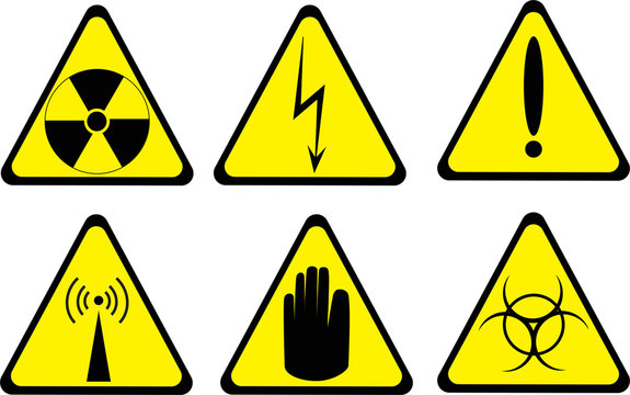 set of six warning icons isolated on white