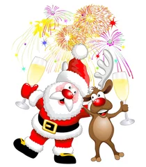 Photo sur Plexiglas Dessiner Babbo Natale e Renna Festa-Santa Claus and Reindeer Party