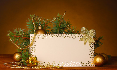 blank postcard, Christmas balls and fir-tree