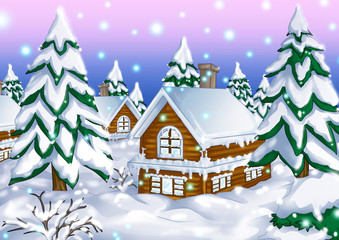 Fototapeta na wymiar Illustration of houses during wintertime