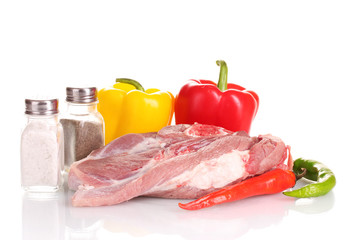 Raw meat and vegetables isolated on whitе