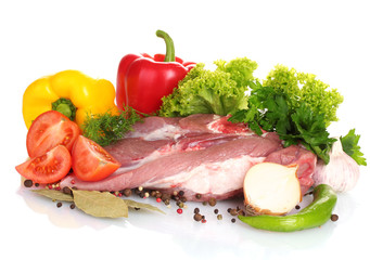 Raw meat and vegetables isolated on whitе
