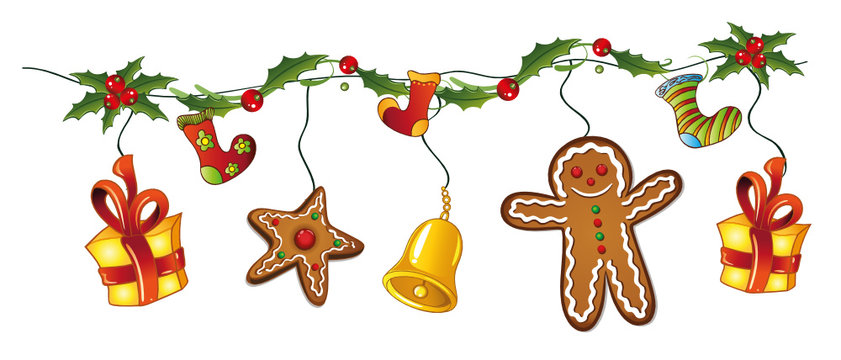 Glocken, Stechpalme, Weihnachten, Lebkuchen Ranke