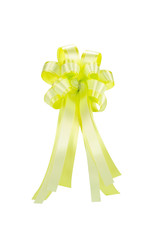 Yellow ribbon bow isolated on white, clipping path included