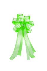 light green ribbon bow isolated on white, clipping path included