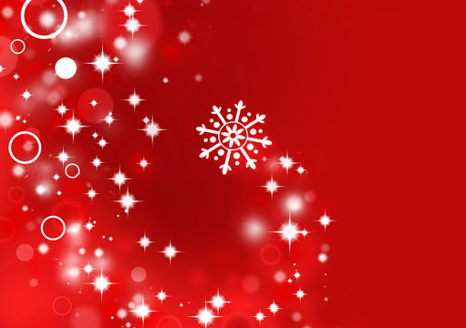 Snowflake in red background with shiny stars
