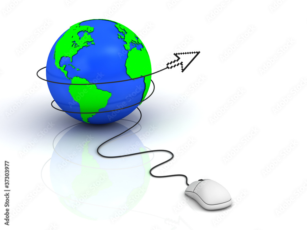 Aufkleber Earth globe with computer mouse and arrow cursor