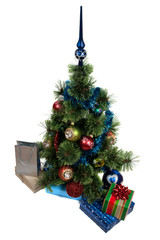 Christmas Tree and Gifts. Isolated on white