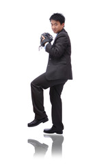 Obraz premium Młody biznesmen pitching baseball