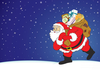 Christmas night, Santa Claus with presents
