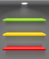 Colorful book shelves on dark wall