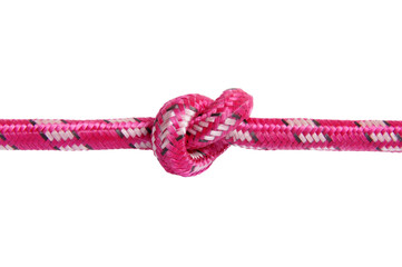 Close-up of red rope with knot isolated on white