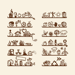 Shelves with ecology icons for yuor design