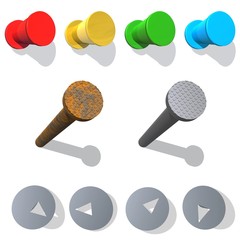 Pushpin and iron nail.