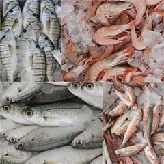 Obraz premium Fresh fish display on ice at fishmongers