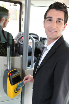Commuter swiping his tram ticket