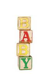 Vintage wooden blocks spelling baby