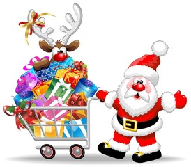 Babbo Natale Renna Carrello Spesa-Santa Reindeer & Shopping Cart