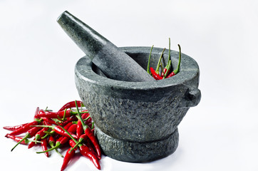 Motar with red hot chili