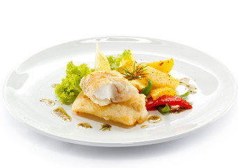 Fish dish - fried fish fillets and vegetables