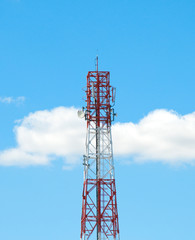 mobile antenna tower with blue sky background