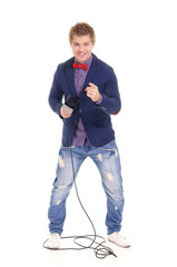 Fototapeta premium adult boy and microphone