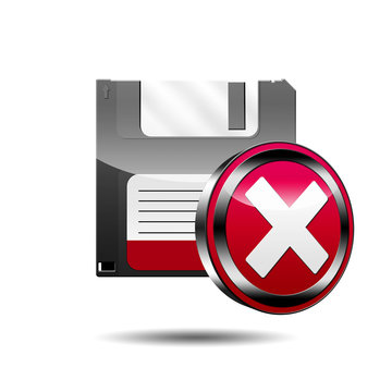Icono disquete 3D con se&ntilde;al error