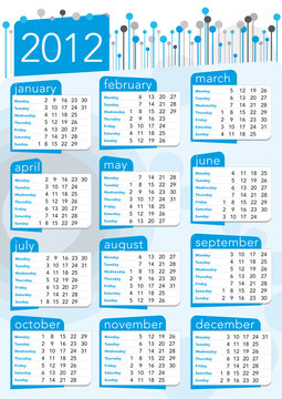 2012 calendario in inglese anni '70