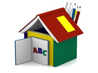 Colorful school with books