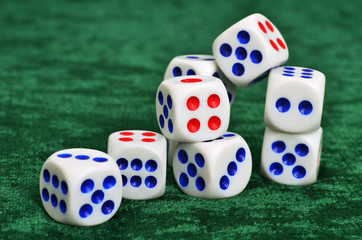 Dice on a baize