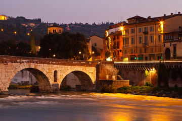 Roman Bridge in the Morning Light the Verona, Italy