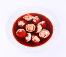 Polish red borscht with uszka (a mushroom filled dumplings)