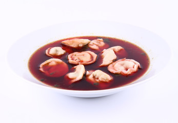 Polish red borscht with uszka (a mushroom filled dumplings)