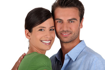 Couple stood with face touching