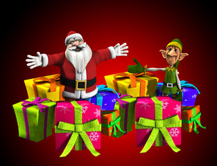 Father Christmas With Elf And Presents