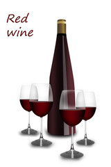 bottle with red wine and glass on white background